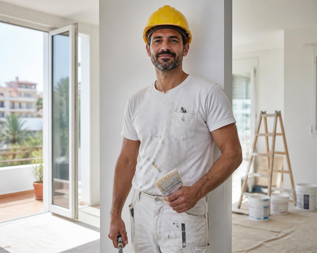 Profesional de reformas en una vivienda en obra